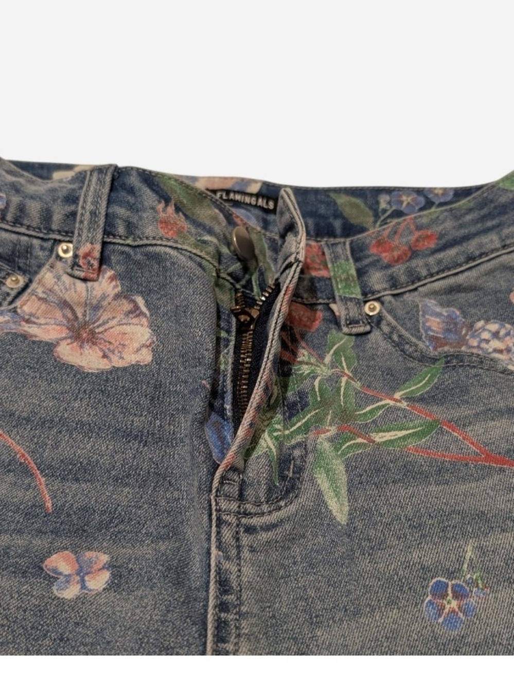 Pre-owned Floral Print Jean Shorts - Flamingoals Blue Multicolor - Picture 6 of 7